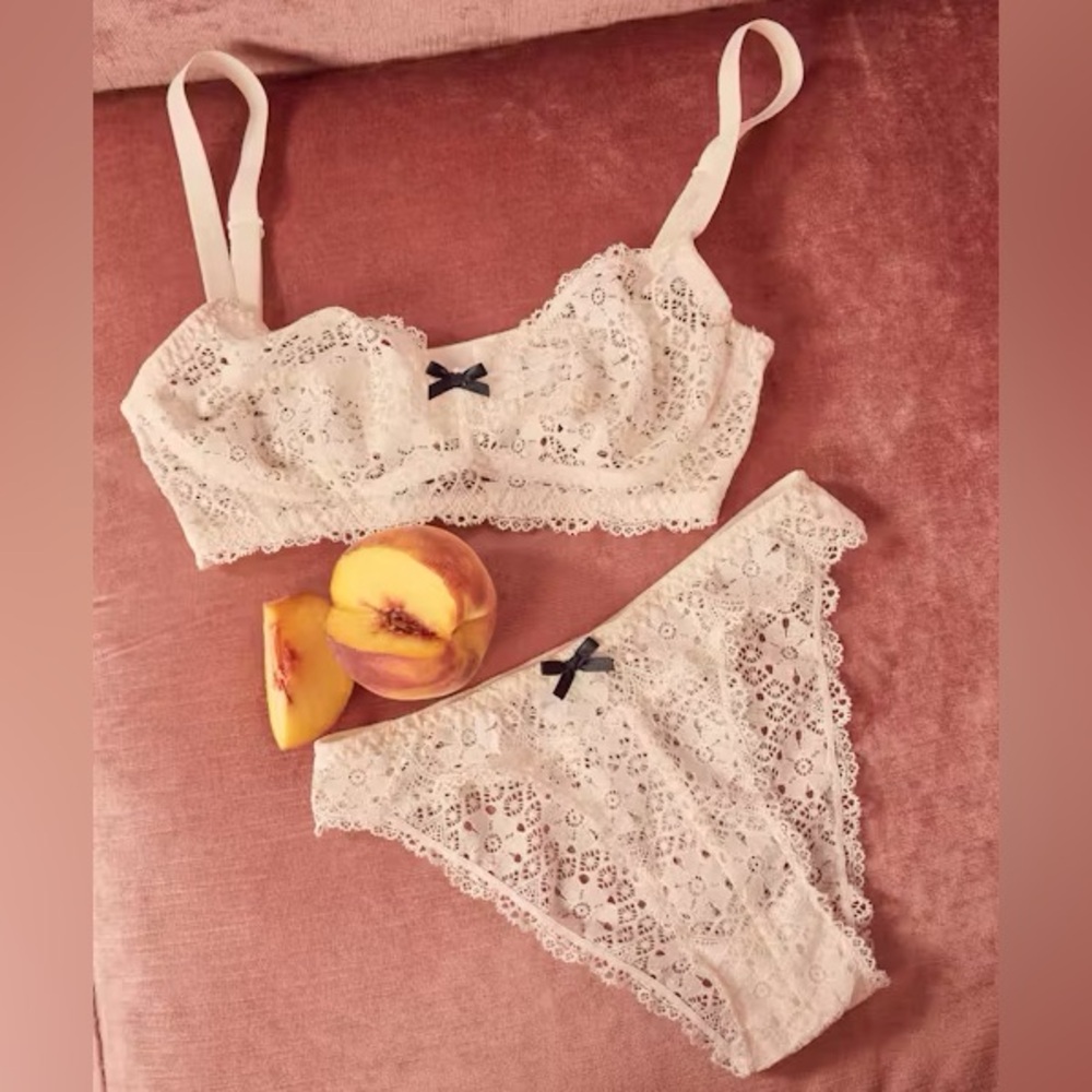 Reformation X Cosabella Cream Lace Brief with Floral Detailing